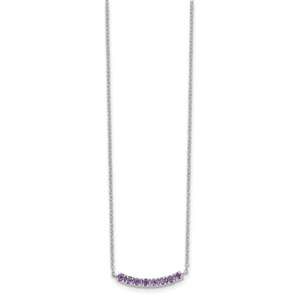 Sterling Silver Rhodium plated Amethyst Bar w/2in ext Necklace 16 Inches