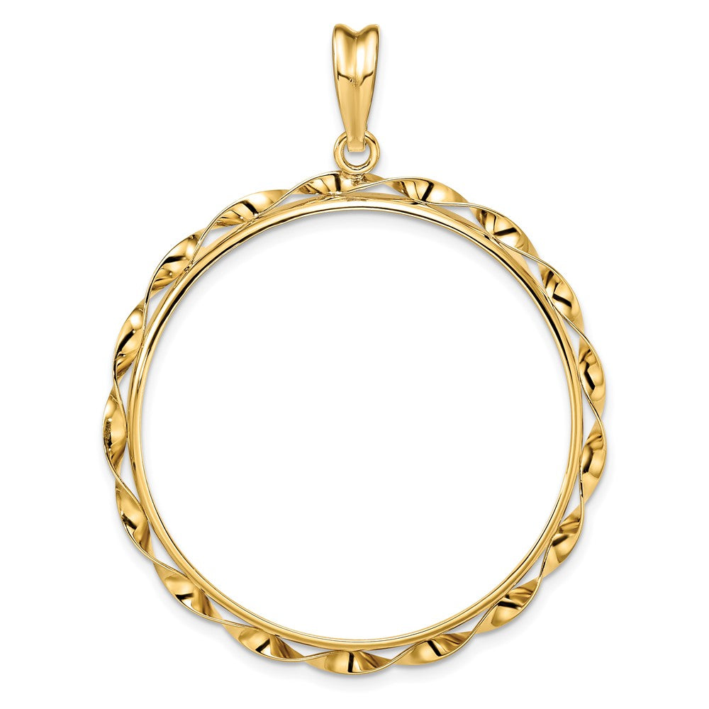 Wideband Distinguished Coin Jewelry 14k Polished Hand Twisted Ribbon 34.2mm Prong Coin Bezel Pendant