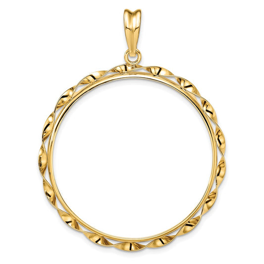 Wideband Distinguished Coin Jewelry 14k Polished Hand Twisted Ribbon 34.2mm Prong Coin Bezel Pendant