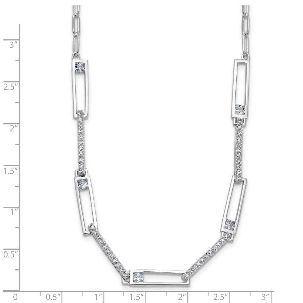 Cheryl M Sterling Silver Rhodium-plated Polished Fancy CZ Rectangular and Paperclip Link Necklace 18 Inches