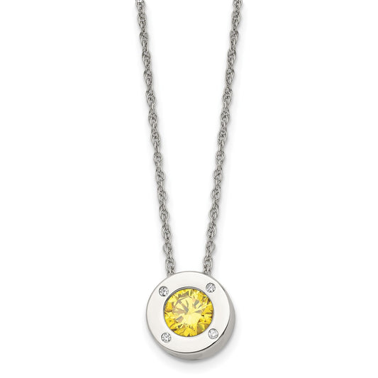 Stainless Steel Polished CZ November Birthstone 20in Necklace