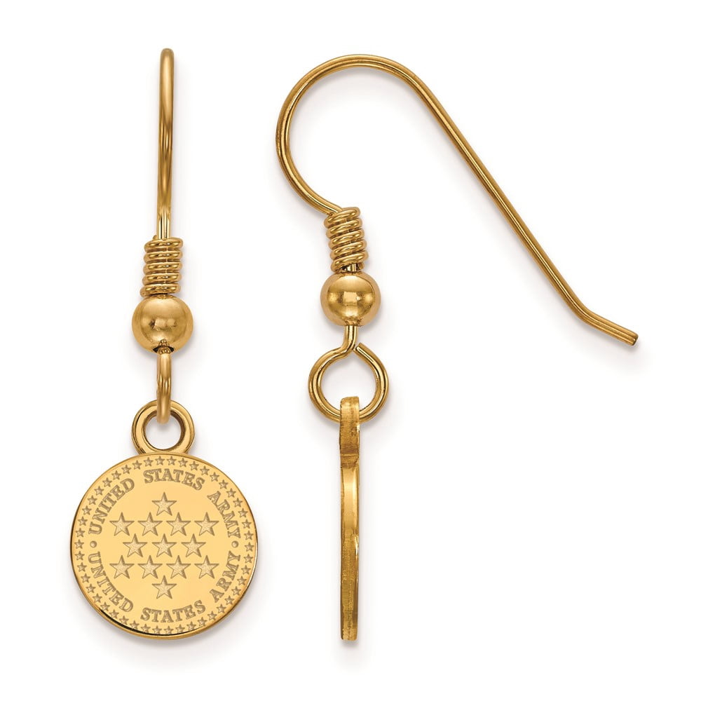 SS 14k Yellow Gold Plated U.S. Army Small Disc Dangle Earrings