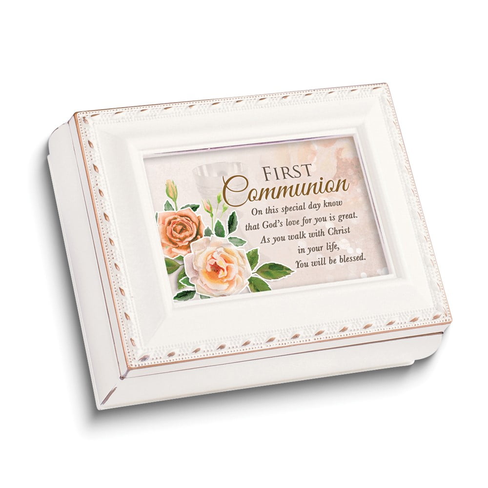White Resin Tiny Square FIRST COMMUNION Keepsake Box QGM22939