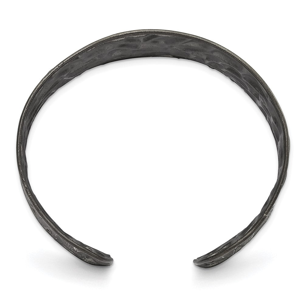 Sterling Silver Black Ruthenium Textured Sparkle Cuff Bangle