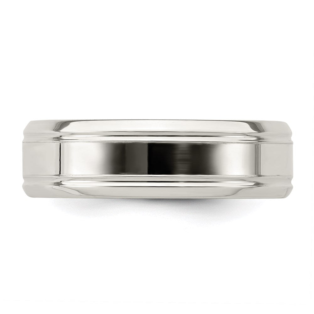 Sterling Silver 6mm Polished Flat Grooved Beveled Edge Fancy Band Size 10