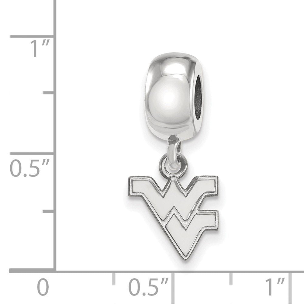 Sterling Silver Rhodium-plated LogoArt West Virginia University W-V Extra Small Dangle Bead Charm