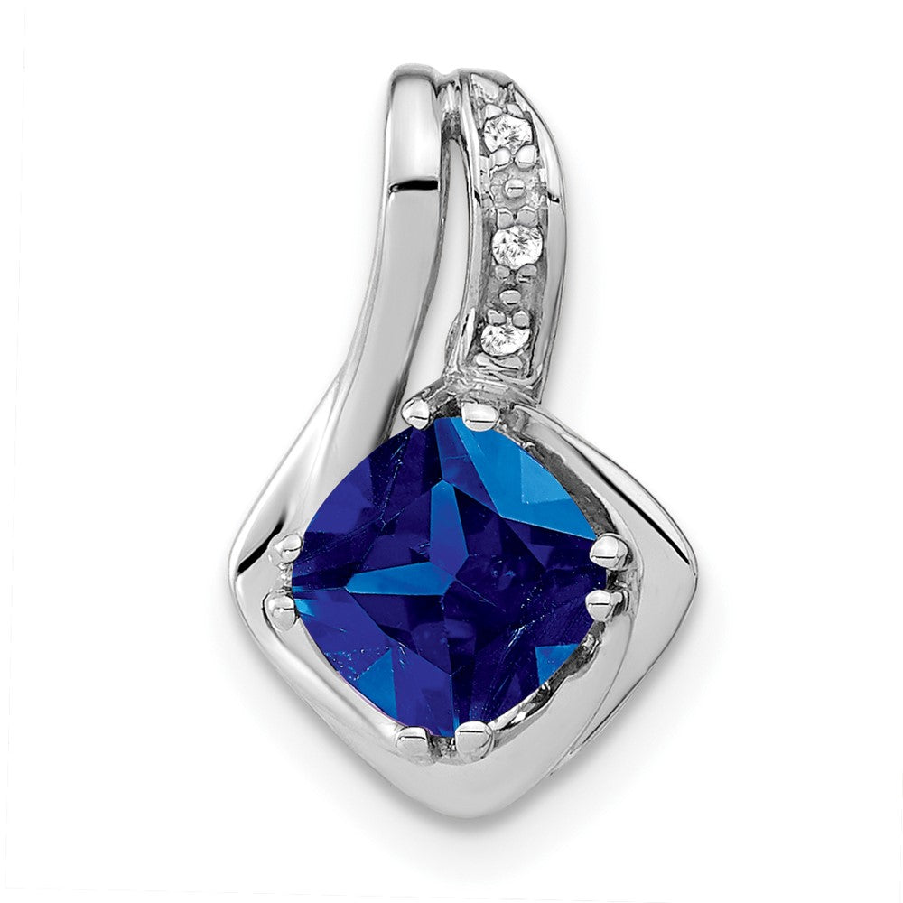 14k White Gold Created Sapphire and Diamond Chain SIide Pendant