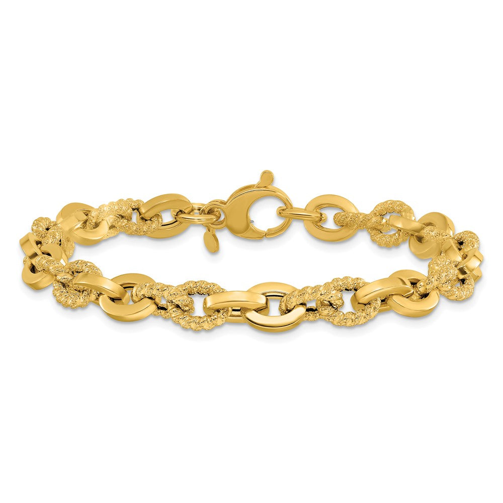 14K Polished and Textured Fancy Link Bracelet 7.5  inches