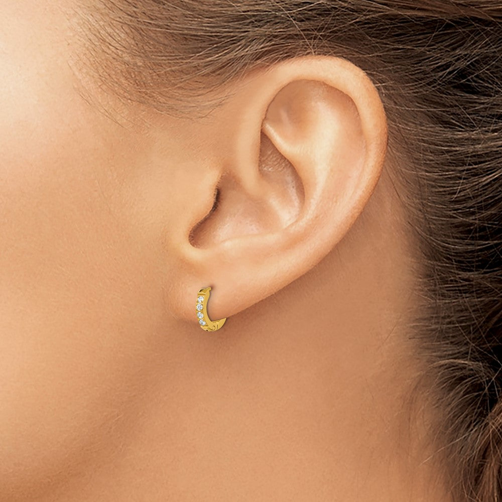 Stainless Steel Polished Yellow IP Preciosa Crystal Hinged Hoop Earrings