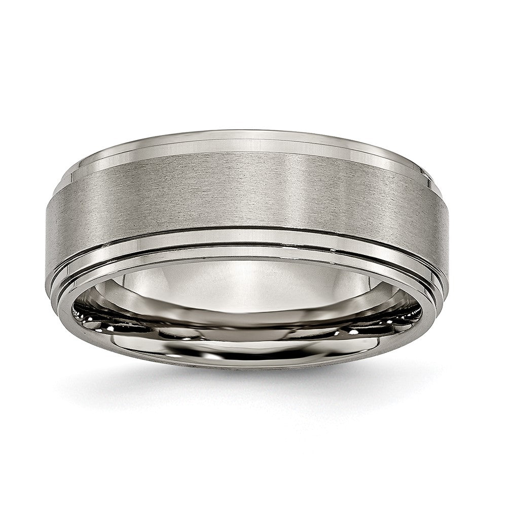 Titanium Brushed Center 8mm Double Step Ridged Edge Band Size - 8