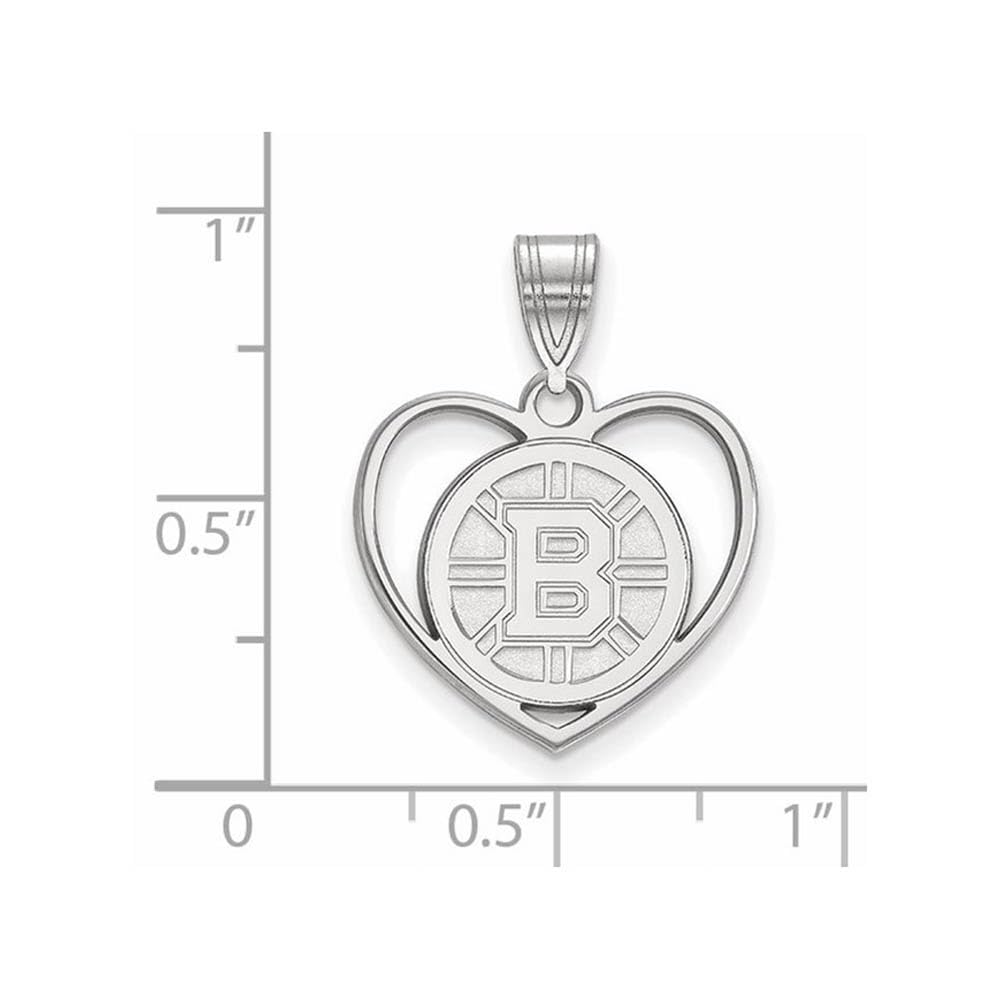 LogoArt Sterling Silver Rhodium-plated NHL Boston Bruins Pendant In Heart