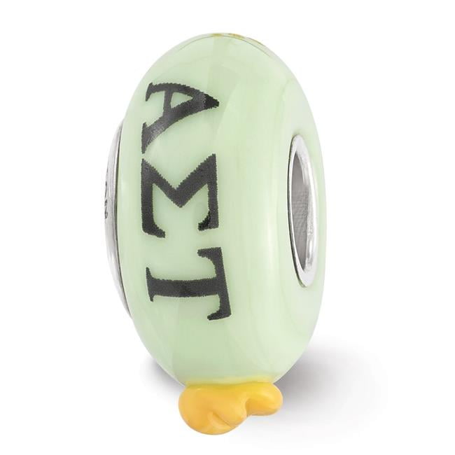 Finest Gold Sterling Silver Reflections Hand Painted Alpha Sigma Tau Fenton Glass Bead