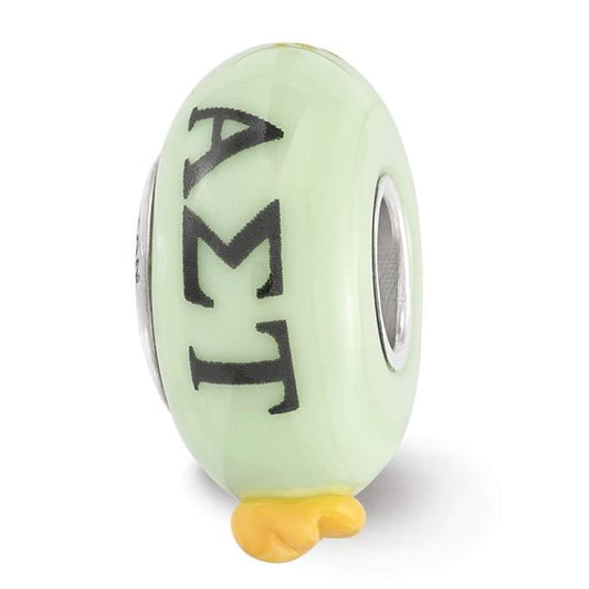 Finest Gold Sterling Silver Reflections Hand Painted Alpha Sigma Tau Fenton Glass Bead