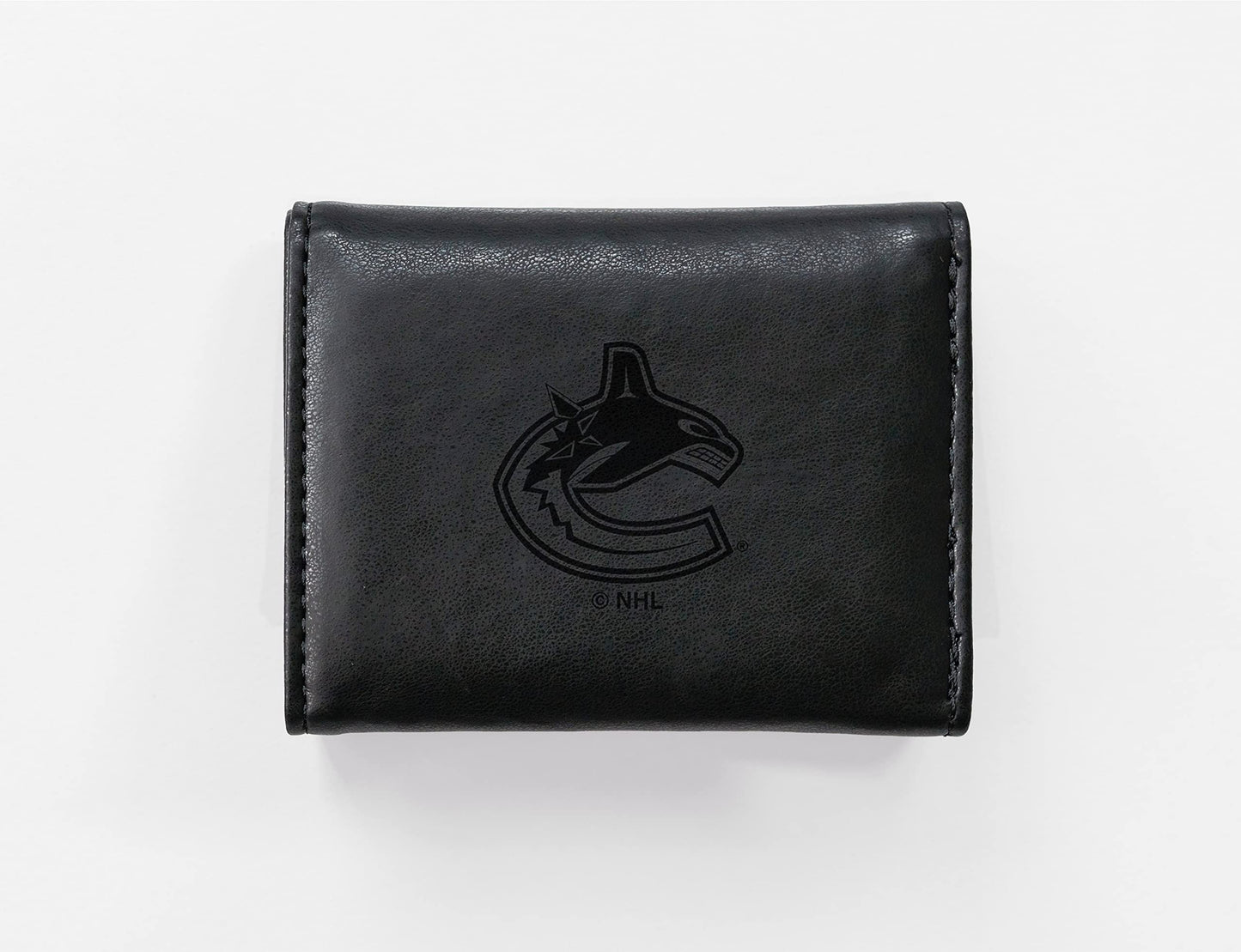 Hockey Rico Industries Vancouver Canucks Black Laser Engraved Trifold Laser Engraved Tri-Fold Wallet - Men's Accessory