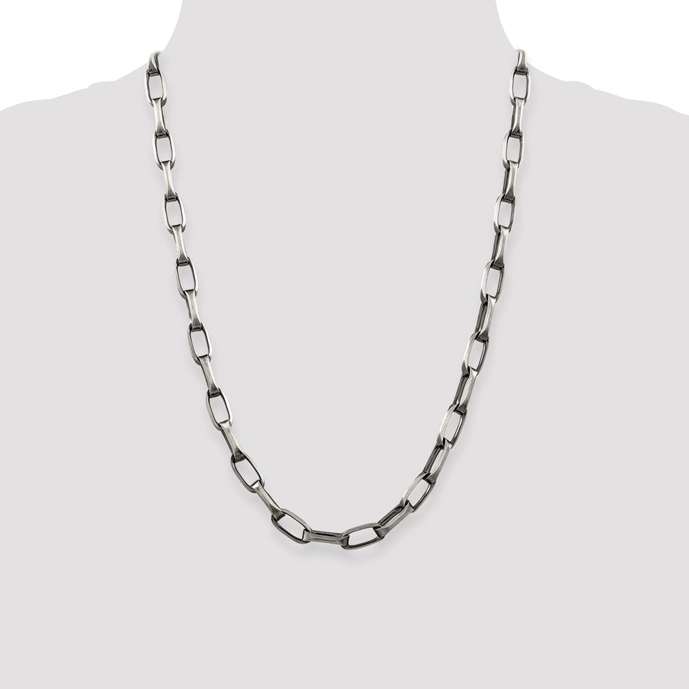Sterling Silver Antiqued 8mm Elongated Open Link Chain 24 Inches