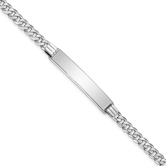 14k WG Flat Curb Link ID Bracelet 7  inches