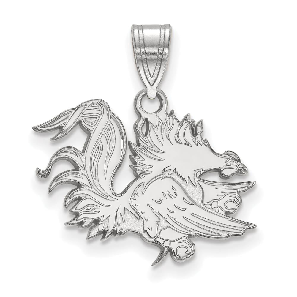 Sterling Silver Rhodium-plated LogoArt University of South Carolina Gamecock Medium Pendant Q-SS045USO