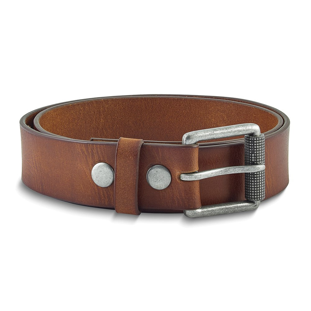 Tan Tumbled Cowhide Leather Silver-tone Buckle Belt Size 36