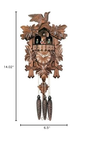 River City Clocks One Day Musical Cuckoo Clock with Dancers, Five Hand-carved Maple Leaves, and One Bird - 14 Inches Tall - Model # MD411-14