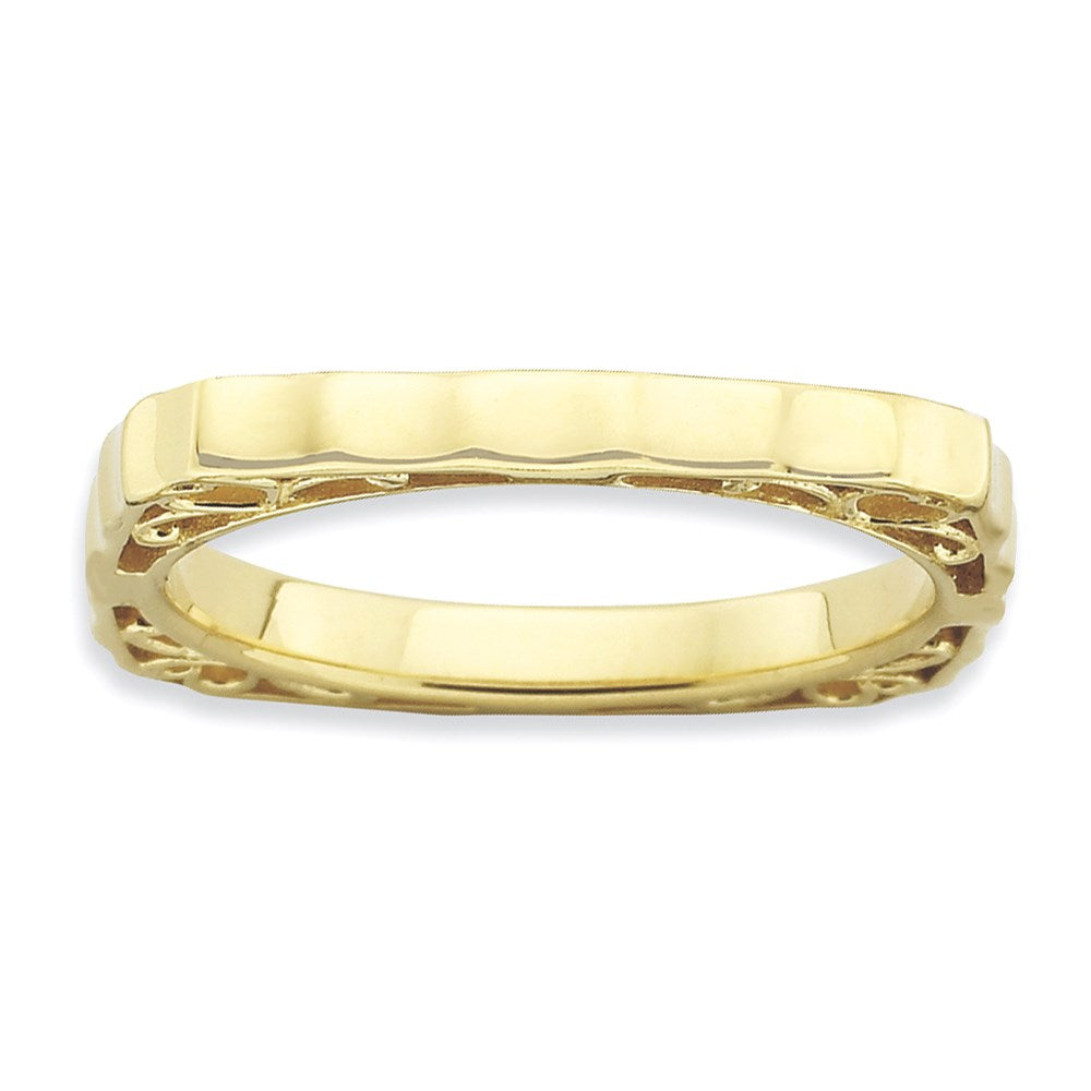 Sterling Silver Stackable Expressions Polished Gold-plate Square Ring