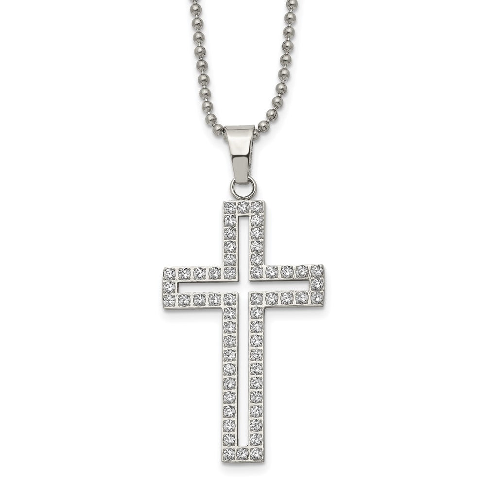 Stainless Steel Polished w/CZ Cross 22in Necklace