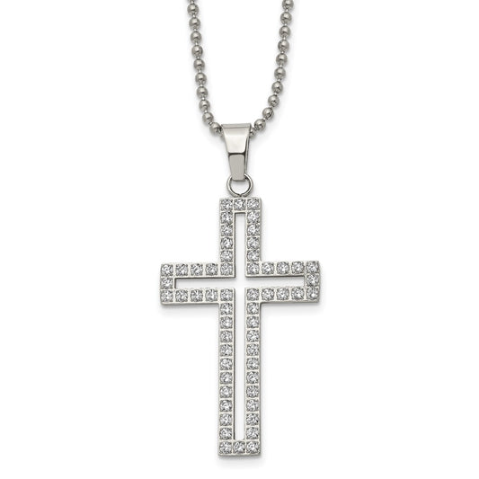 Stainless Steel Polished w/CZ Cross 22in Necklace