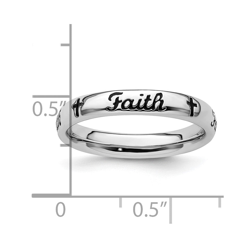 Sterling Silver Stackable Expressions Black Enamel Faith Ring Size -5