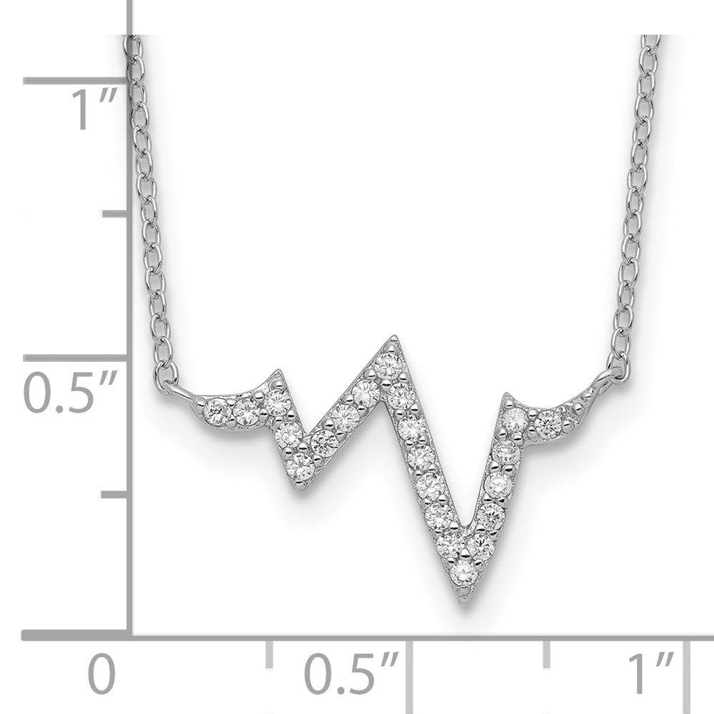 Sterling Silver Rhodium-plated CZ Heartbeat w/2in ext. Necklace 16 Inches