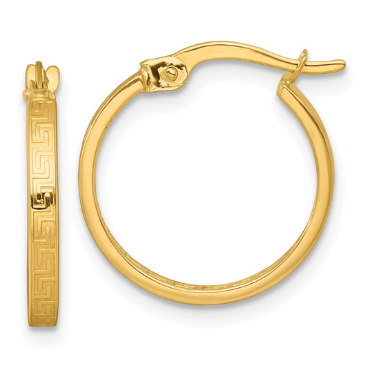 10k Polished 1.75 x 17mm Greek Key In/Out Square Tube Hoop Earrings