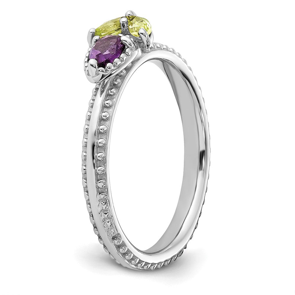 Sterling Silver Stackable Expressions Rhodium-plated Textured Amethyst and Peridot Flower Ring Size -5