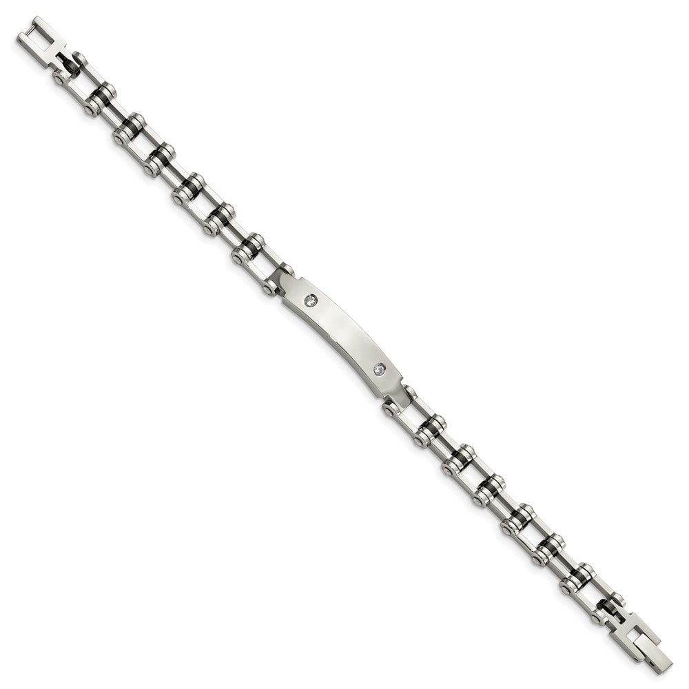 Stainless Steel Polished Black IP-plated w/CZ 8.5in Bracelet