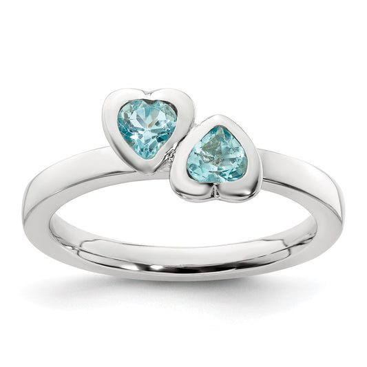 Sterling Silver Stackable Expressions Blue Topaz Double Heart Ring Size -5