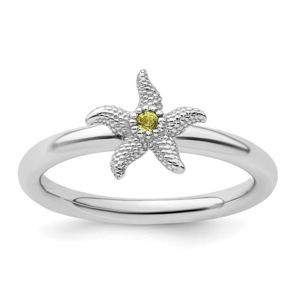 Sterling Silver Stackable Expressions Peridot Starfish Ring Size -5