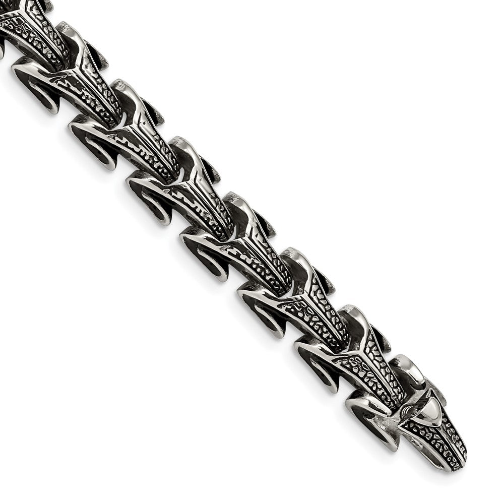 Stainless Steel Antiqued and Polished 8.5in Bracelet 8.5 inches