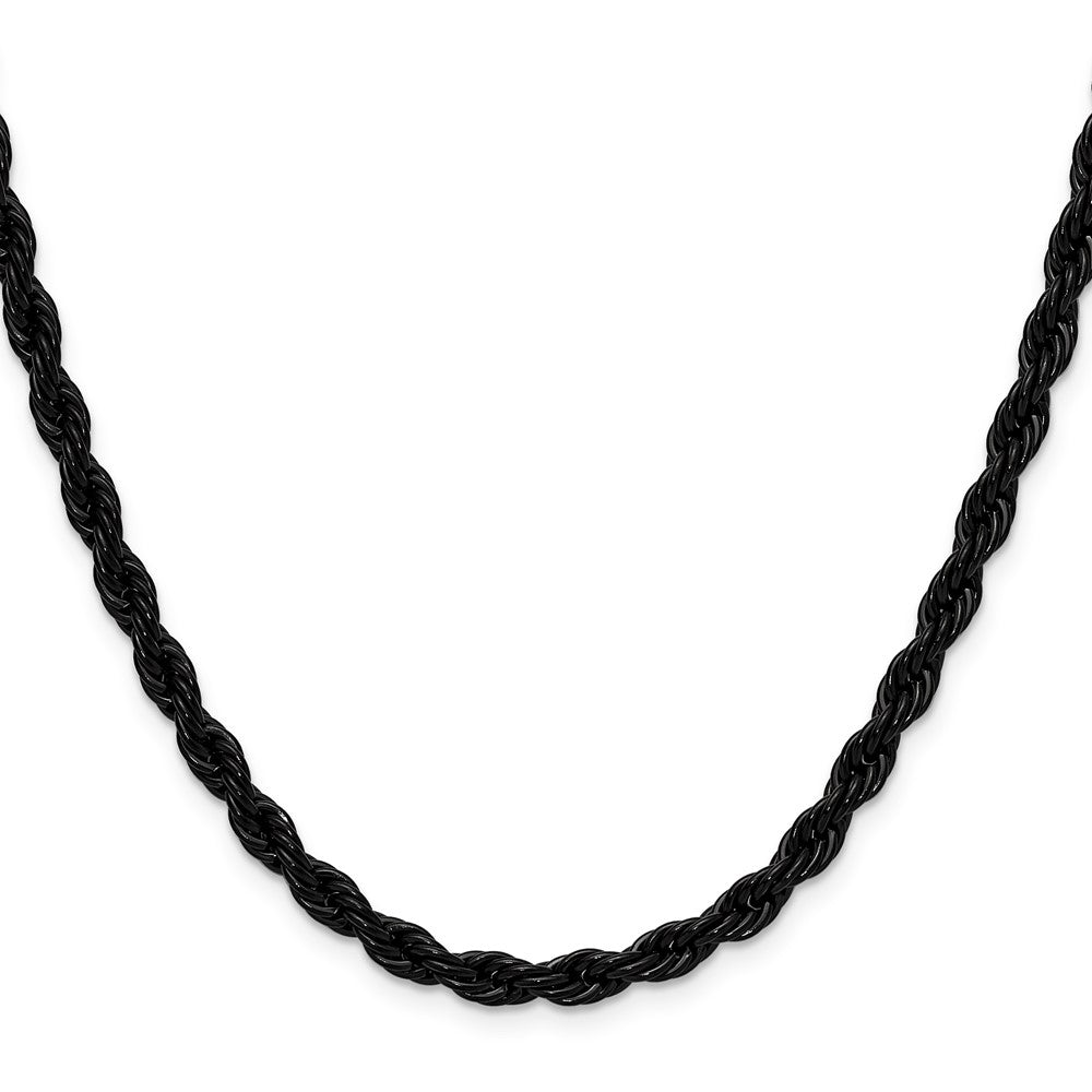 Chisel Stainless Steel Polished Black IP-plated 5mm 22 inch Rope Chain