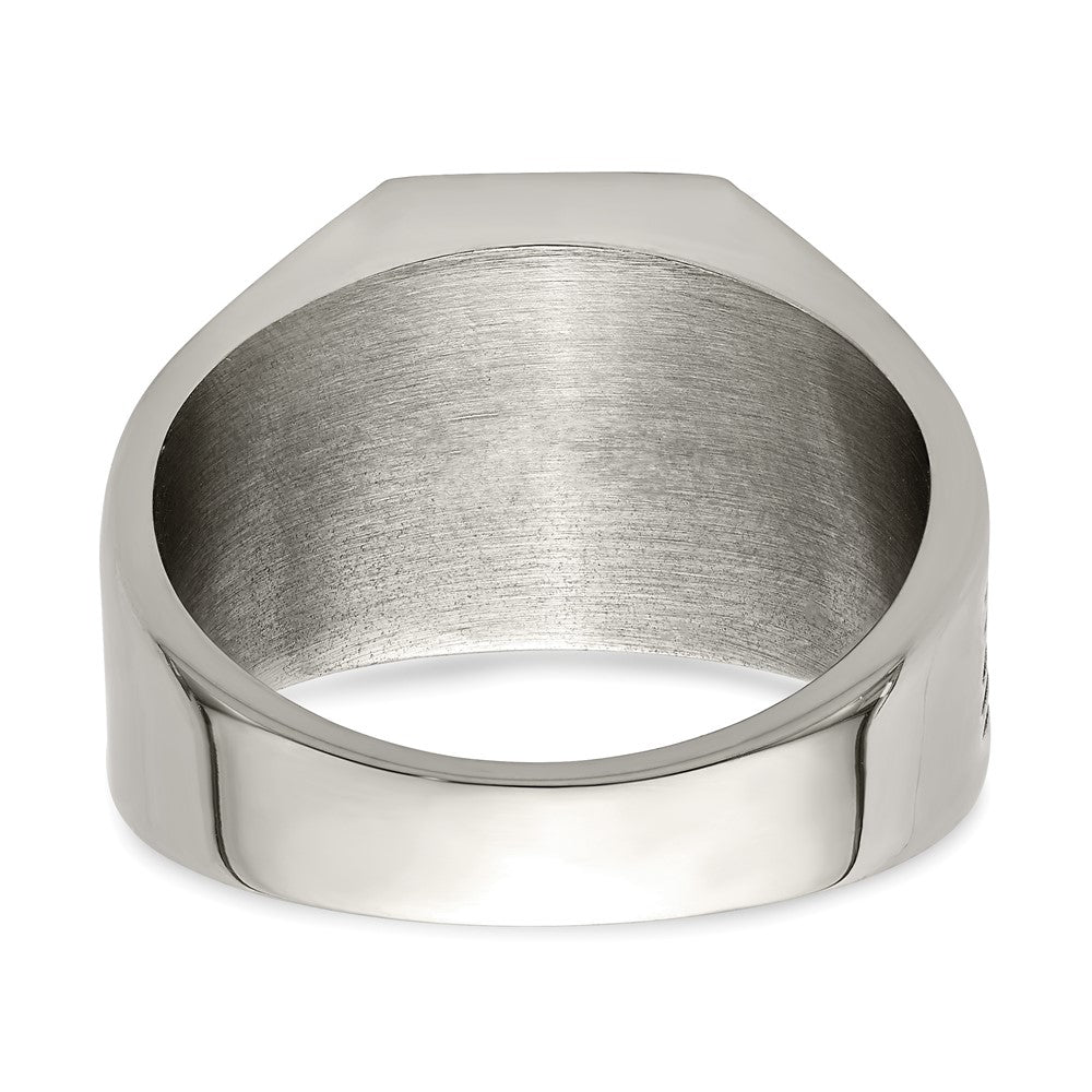 Stainless Steel Polished with Black Enamel Signet Ring Size - 10