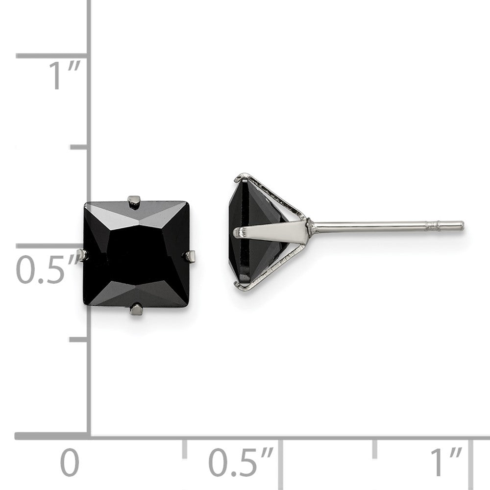 Stainless Steel Polished 7mm Black Square CZ Stud Post Earrings