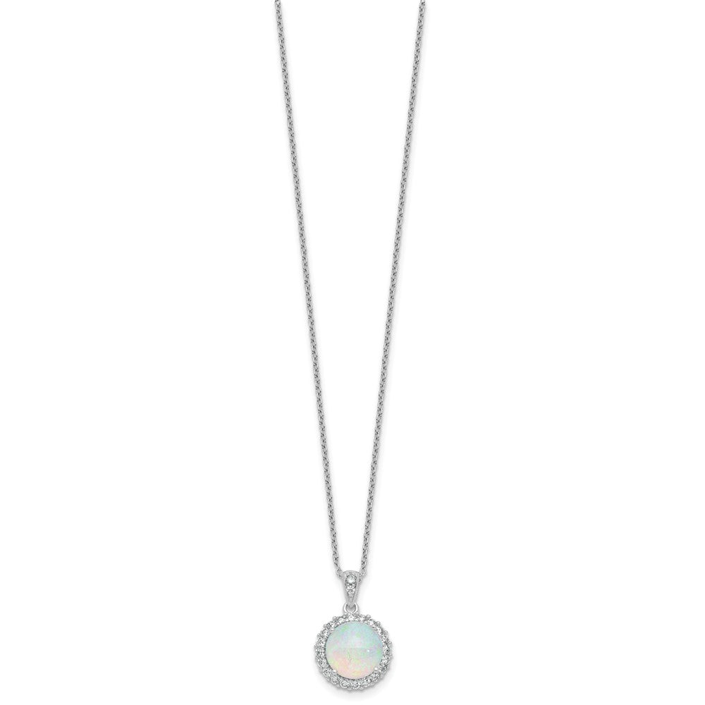 Cheryl M Sterling Silver Rhodium-plated Polished Lab Created Opal and CZ Halo Circle 16 Inch with 2 Inch Extension Necklace