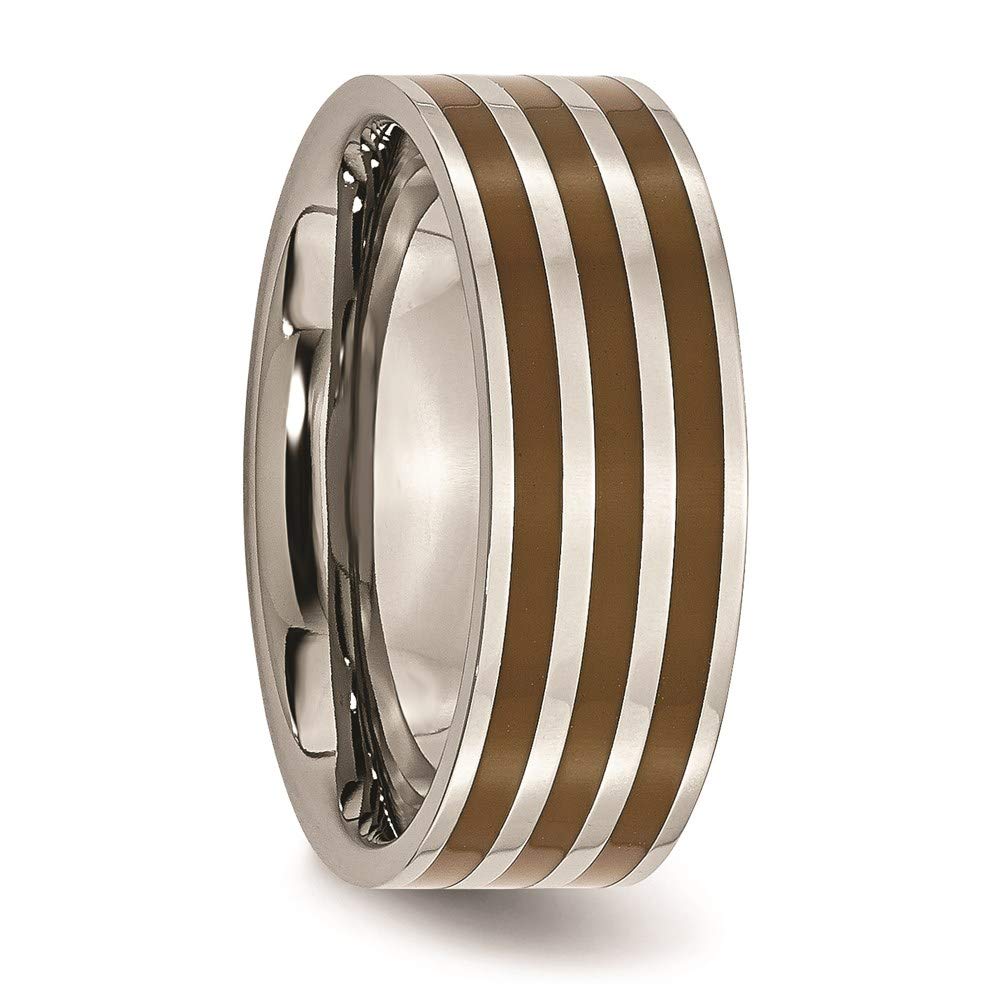 Titanium Polished Brown Enamel Striped 8mm Flat Band Size - 9