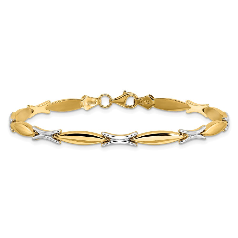 14K Two-tone Polished Fancy Link Bracelet 7.5  inches