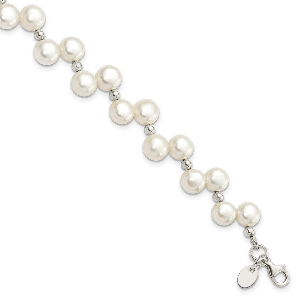 Sterling Silver FW Cultured Button Pearl 7.5in Bracelet 7.5 inches