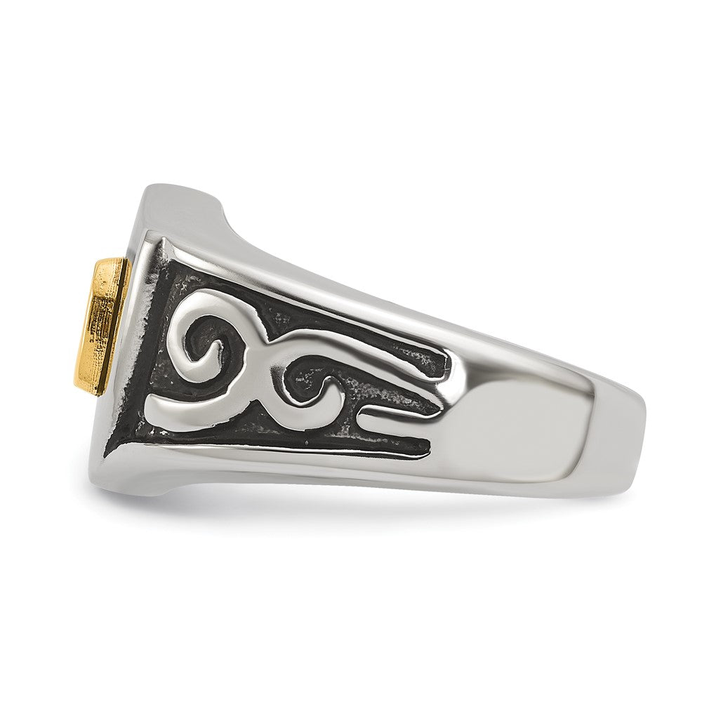 Chisel Stainless Steel Polished with 14K Gold Accent and .01ct Diamond DAD with Black Enamel Shield Ring Size - 11