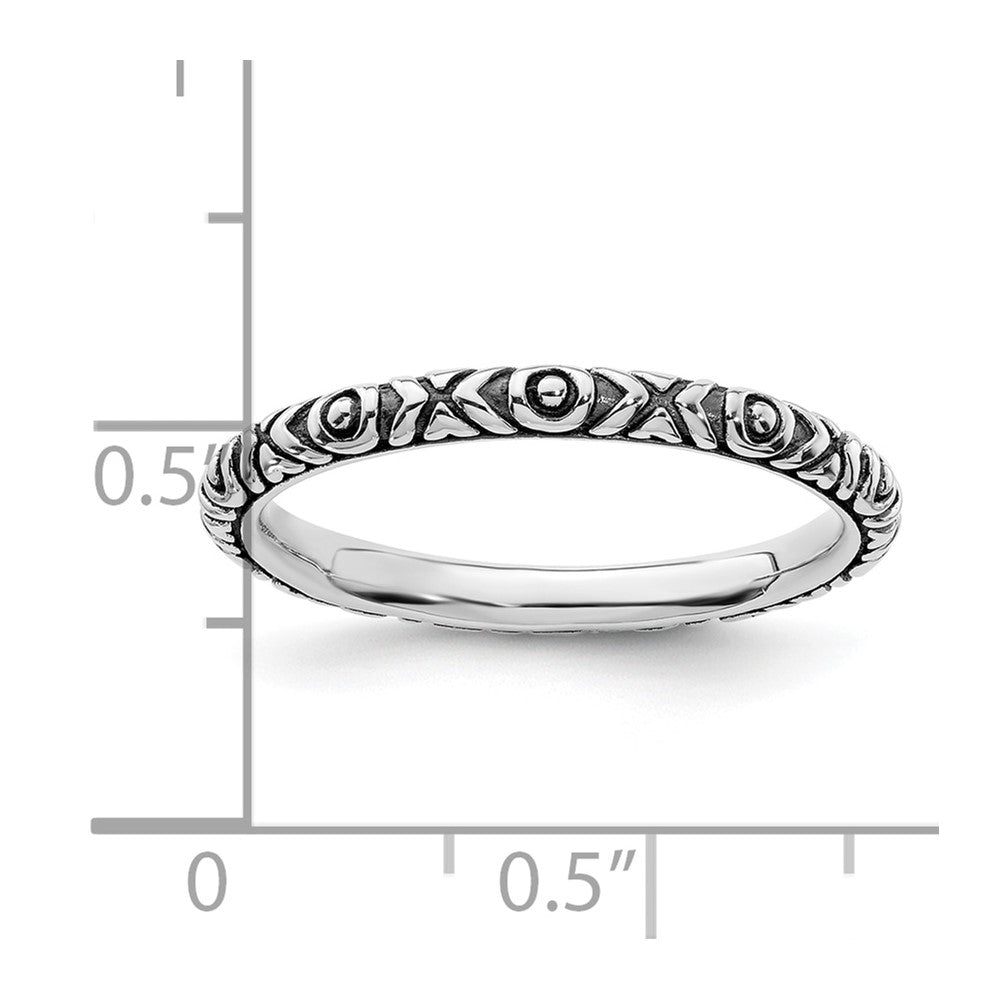 Sterling Silver Stackable Expressions Antiqued Polished Ring Size -9