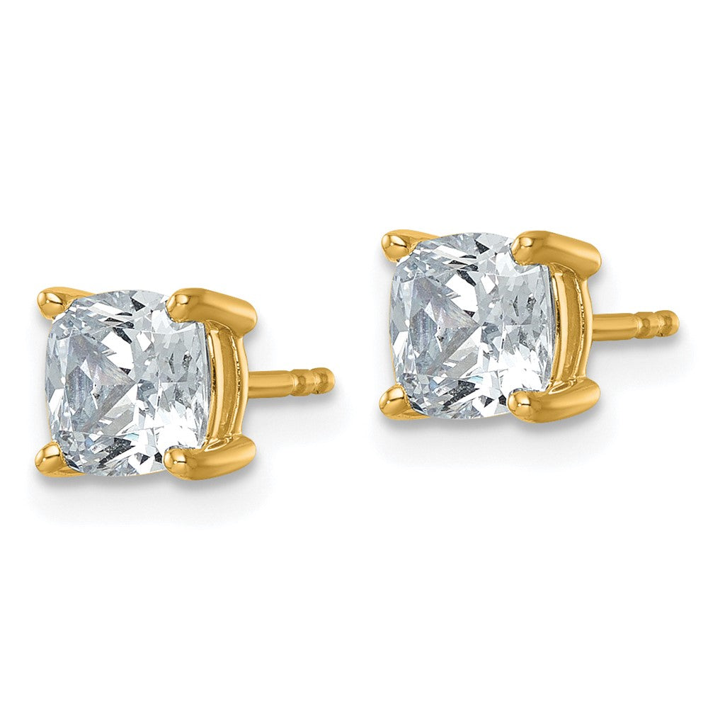 14K Gold 2 Carat Lab Grown Diamond VS+ F+ Cushion 4-Prong Complete Stud Earrings