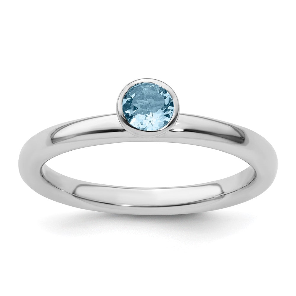Sterling Silver Stackable Expressions High 4mm Round Aquamarine Ring Size -7