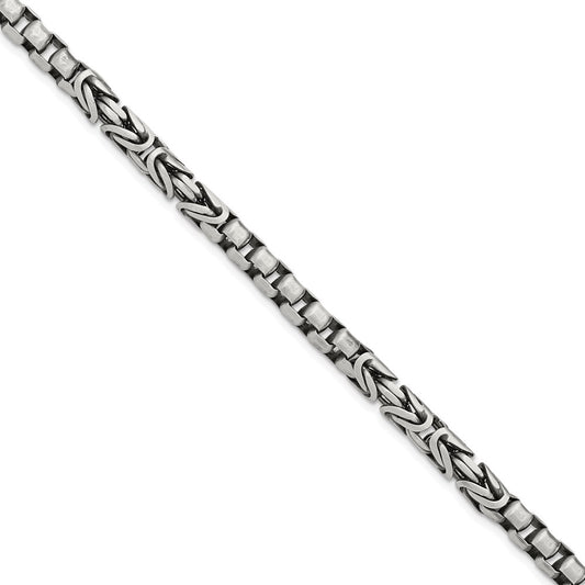 Sterling Silver Mens Antiqued Brush Byzantine/Box Link Bracelet 8.5 inches