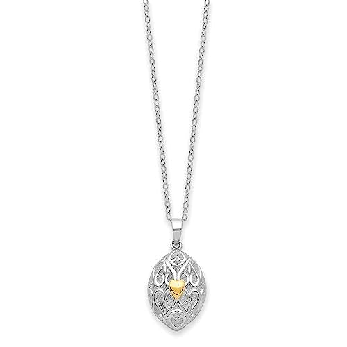Finest Gold Sterling Silver Rhodium Gold-Tone Heart Egg Shaped Ash Holder 18 in. Necklace