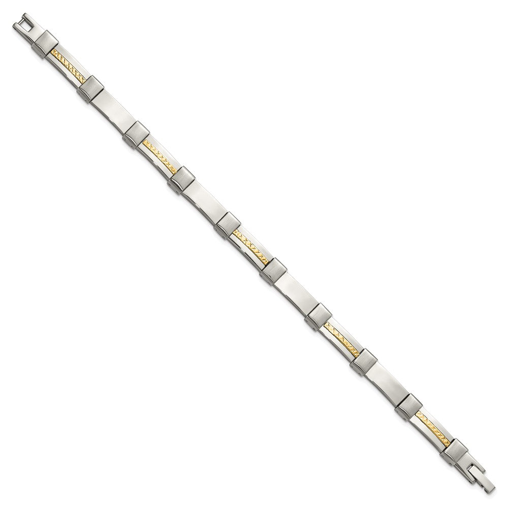 Chisel Stainless Steel Brushed and Polished with Diamond-cut 14K Gold Accent 8.25 inch Link Bracelet 8.25 inches