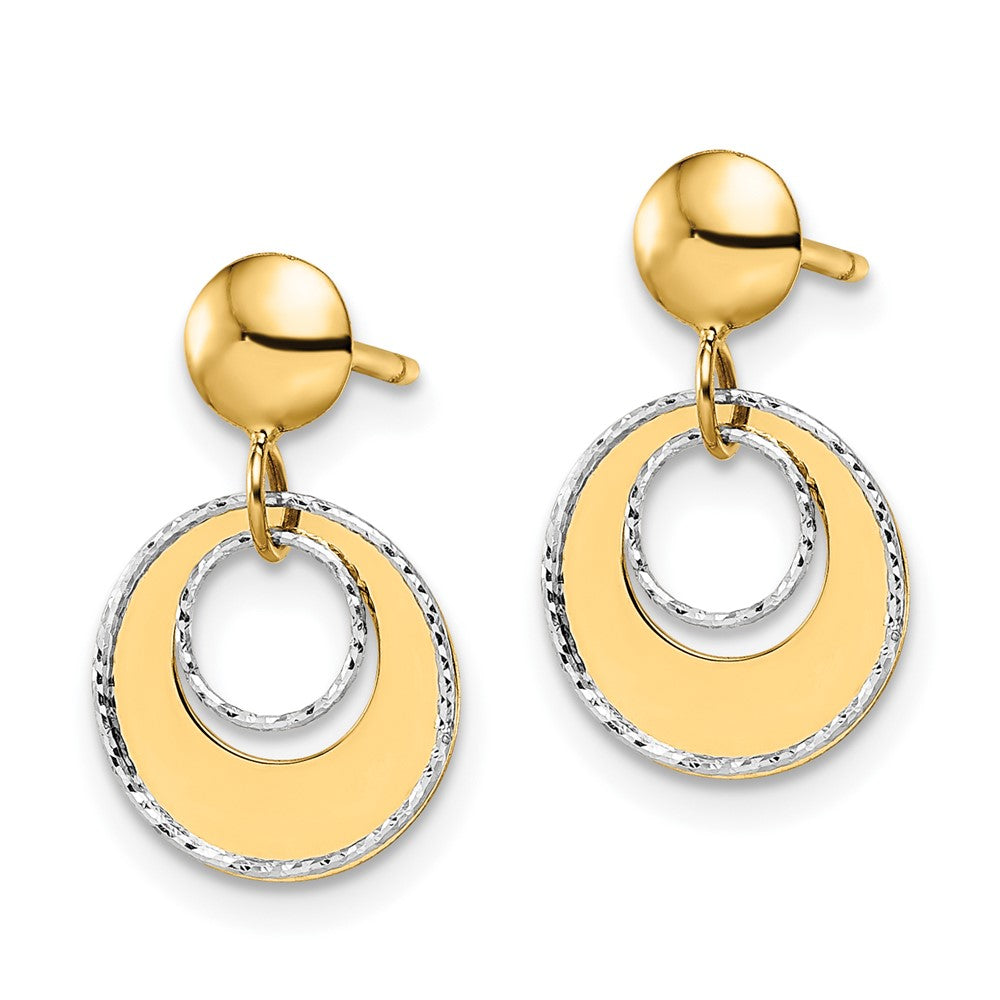 14K Two-tone Polished Textured Post Dangle Earrings