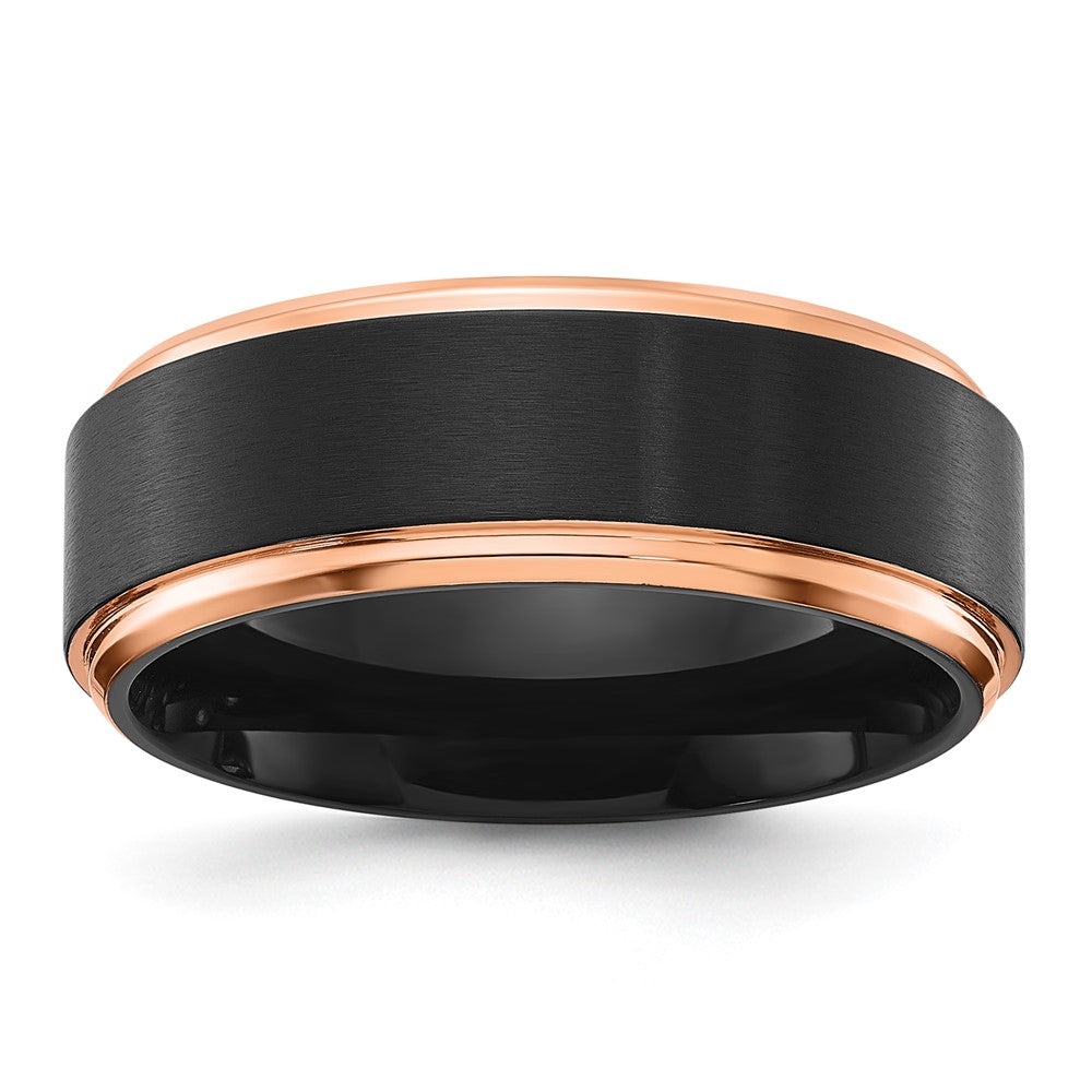 Chisel Titanium with Brushed Center Black and Rose IP-plated 8mm Band Size - 9.5